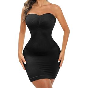 FUT Women Strapless Shapewear Full Slip Tummy Control Body Shaper Under Dress with Removable Straps