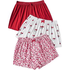 WDIRARA Women's 3 Piece Plaid Pajama Shorts Elastic Waist Letter Graphic Printed Tie Front Sleep Shorts