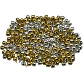 Maydahui 200 PCS Mini Christmas Jingle Bells Small Ornaments 0.31 Inches 8 mm Alloy Gold Silver Color Bead DIY for Sewing Wedding Jewelry Findings Crafts Decorations