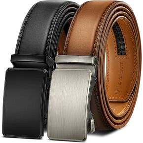 BULLIANT Men Belt 2Pack Ratchet Belt Adjustable For Gift Men Dress Jeans Casual Pants 1 3/8-Cut For Fit
