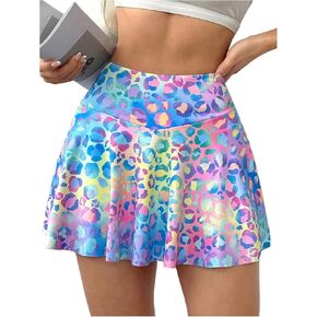 MakeMeChic Women's Leopard Print Skirt Metallic Ruffle A Line Elastic Waist Athletic Yoga Skorts