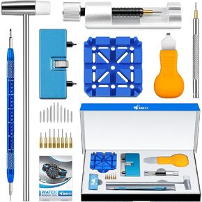 JOREST Watch Repair Tool Kit for Battery Replacement, Strap Adjustment Resizing, Watch Link Pin Remover, Watch Opening, Pry Knife Case Opener for Watch Back Removal, with Watch Hammer, Spring Bars