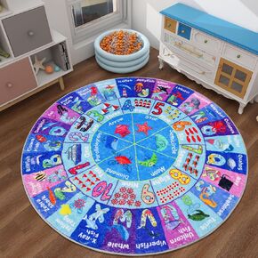 Kids Play Rug Fluffy ABC Educational Rug Round 47" Ocean Kids Mat Non-Slip Play Mat Alphabet Ocean Animals Classroom Carpet Carpet Soft Baby Crawling Mat for Playroom Tummy Time