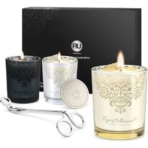 Luxury Scented Candle Set, 3 Pack Crystal Candles with Lid & Wick Trimmer, CPL Fragrance Oils, Engraved Glass, Soy & Beeswax, Gift Set for Women, Home Décor & Relaxation.