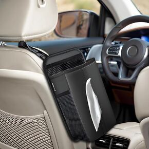 Car Tissue Holder for Kleenex 120/160 Count,Rectangular Car Storage Box, Side Mount Organizer with 3 Mesh Pockets, Hanging Bag, Waterproof PU Leather, for Front and Back Seat