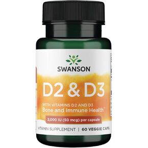 Swanson Vitamin D Complex with Vitamins D2 & D3 - Complete Sunshine Vitamin Complex for Bone, Dental & Immune Health - Vitamin Supplement (50 mcg, 60 Veggie Capsules)