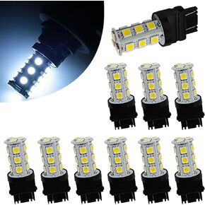 10pcs 3157 ضوء فرامل السيارة ، T25-5050-18SMD LED لمبة ، فائقة السوبر ساطعة 6500 كيلو واتية منخفضة طاقة انعكاس ضوء انعكاس مصباح ضوء لمبة ضوء البديل ، مناسبة لمعظم الطرز (أبيض)