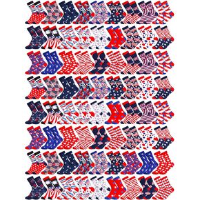 Shinymoon 72 Bairs Independence Day Socks Bulk for Men Women American Flag 4th July Crew Socks Party Partic