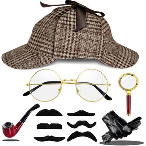Detective Costume 11pc Accessories Set, Detective Hat Dress up Costume for Adults Men Women, Halloween Spy Costumes
