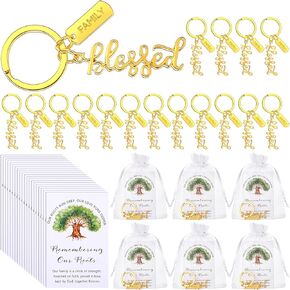 Family Reunion Favors Gold Blessed Keychain Bulk Reunion Gift with Remember Our Root Cards and Organza Bag