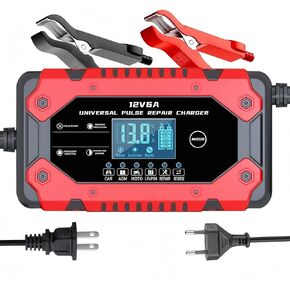 شاحن البطارية 6-AMP 12V شاحن ذكي للبطارية الذكية ، Desulfator ، Desulfator ، بصيرة البطارية مع تعويض درجات الحرارة للدراجة النارية للدراجات النارية Marine Marine