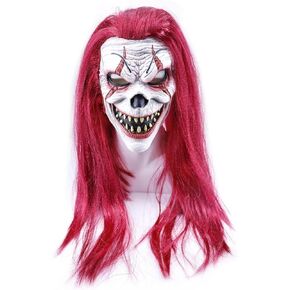 قناع مهرج مخيف رعب رعب الشيطان مع شعر طويل هالوين كوزبلاي Red شعر مستعار زاحف الأزياء الحزب الإكسسوارات