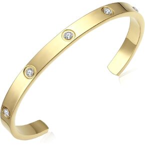 BOLAGTIER Gold Plated Bracelet with Cubic Zirconia Stones Stainless Steel Bangle Minimalist Cuff Love Charm Bracelets for Women