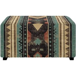 Western Aztec Native Ottoman Cover Stretch Polyester Stool Covers for Foot Stool with Nonslip Elastic Bottom 33"x30"x15" Aztec Southwest Style Decor Slipcover