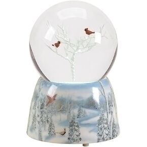 Frosted White Winter Cardinals Musical 5 inch Resin Decorative Snow Globe