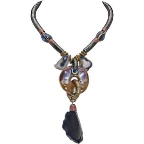Bocar Statement Chunky Collar Necklace, Ceramic Agate Pendant Choker Necklace for Men Women