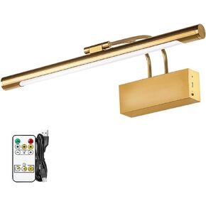 Battery Operated Picture Light for Wall 16 inch Wireless Art Lighting for Paintings Gold Brass Dimmable Gallery Light Rechargeable Picture Frame Light with IR Remote Control