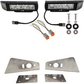 Buyers Products SAM 1312100 Low Profile Heated LED Snow Plow Lights And Buyers Products PLB12SS Stainless Steel Truck Hood Light Brackets, 15 Clear LEDs w/ Black Powdercoated Aluminum Housing