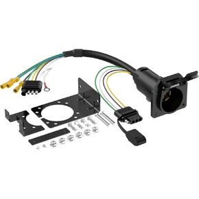 4 Way Flat to 7 Way RV Blade Multi Tow and 4-Way Flat Female End Trailer Wiring Adapter Connector Kit, 4 Pin Vehicle-Side Trailer Light Plug to Dual-Output 7 Blade & and 4 Flat with Mounting Bracket