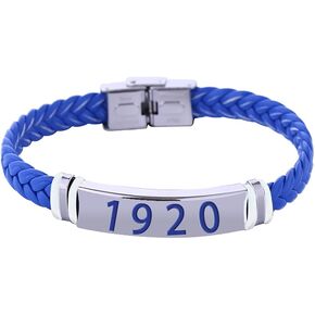 Stainless Steel Blue Leather Greek Letter Sorority ZETA 1920 Bracelets Bangles Finer Women Jewelry For Her
