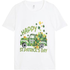 Mud Kingdom Boys St. Patrick's Day T-Shirt Short Sleeve Girls Crewneck Lucky Clover Cartoon Printing Tee