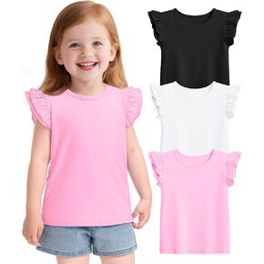 Witwot 3 Pack Toddler Girl Shirts Cotton Baby Girls Ruffle Sleeve Tee Cute Blouse Tops Size 2T - 7Years