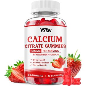 Calcium Citrate Gummies 1200mg, Chewable Calcium Supplement for Women & Men, Sugar Free Calcium for Bone, Muscle & Immune Support, Gluten Free, Vegan, Non-GMO, Strawberry Flavor, 60 Count