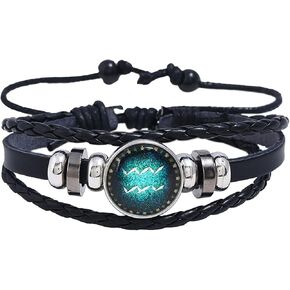 Zodiac Bracelet for Men Leather Zodiac Sign Bracelet Soul Guardian Bracelet Stackable Spirit Bracelet Handmade Braided Wrap Bracelet for Birthday Gift