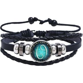 Zodiac Bracelet for Men Leather Zodiac Sign Bracelet Soul Guardian Bracelet Stackable Spirit Bracelet Handmade Braided Wrap Bracelet for Birthday Gift in Kuwait