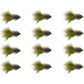 Feeder Creek Bead Head Wooly Bugger Fly Fishing Flies for Trout, Bass and Panfish - 12pc Handmade Multicolor Wet Flies for Freshwater Fishing (8, Olive/Black) in Kuwait