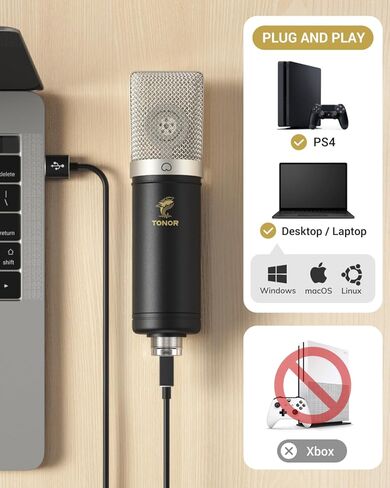 مجموعة ميكروفون TONOR USB، ميكروفون كمبيوتر مكثف قلبي للبودكاست للألعاب، فيديو يوتيوب، تسجيل الموسيقى، الصوت، حزمة ميكروفون الاستوديو مع حامل ذراع التعديل (TC40) in Kuwait