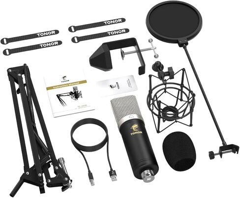 مجموعة ميكروفون TONOR USB، ميكروفون كمبيوتر مكثف قلبي للبودكاست للألعاب، فيديو يوتيوب، تسجيل الموسيقى، الصوت، حزمة ميكروفون الاستوديو مع حامل ذراع التعديل (TC40) in Kuwait