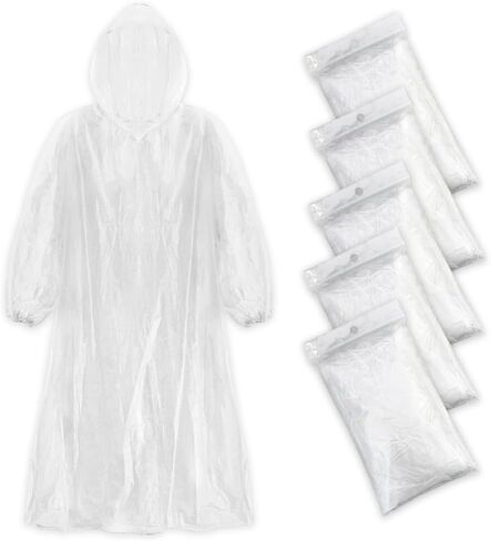 5-Pack Long-Sleeve Disposable Lightweight Raincoat Poncho – Unisex, Waterproof for Outdoor Sports, Camping & Live Events in Saudi Arabia
