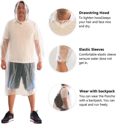 5-Pack Long-Sleeve Disposable Lightweight Raincoat Poncho – Unisex, Waterproof for Outdoor Sports, Camping & Live Events in Saudi Arabia