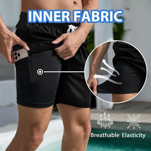 Srnede Mens Swim Trunks Swim Shorts Board Shorts Quick Dry Beach Shorts Swimwear Bathing Suits with Compression Line in Kuwait