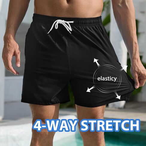 Srnede Mens Swim Trunks Swim Shorts Board Shorts Quick Dry Beach Shorts Swimwear Bathing Suits with Compression Line in Kuwait