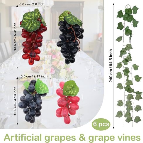 8 Bunches Artificial Grape with 6 Pcs Fake Grapes Vines Simulation Grapes Fruit Props for Indoor Wedding Party Cabinet Ornament Wall Decor in Kuwait
