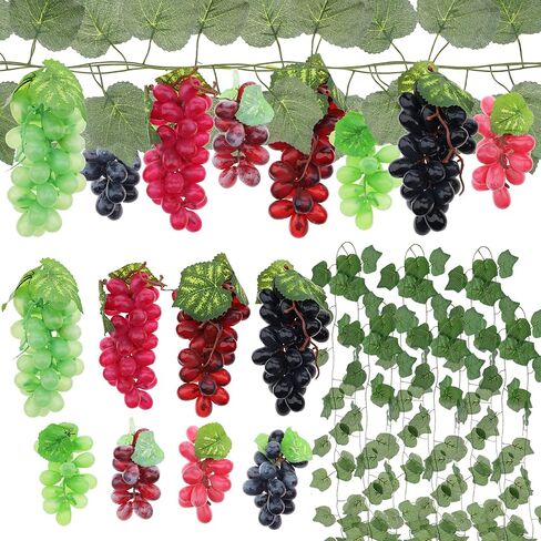 8 Bunches Artificial Grape with 6 Pcs Fake Grapes Vines Simulation Grapes Fruit Props for Indoor Wedding Party Cabinet Ornament Wall Decor in Kuwait