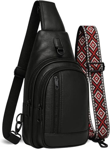 Genuine Leather Sling Bag for Men - Black Sling Purse, Leather Crossbody Bags for Men, Cross body bags for Women in Kuwait