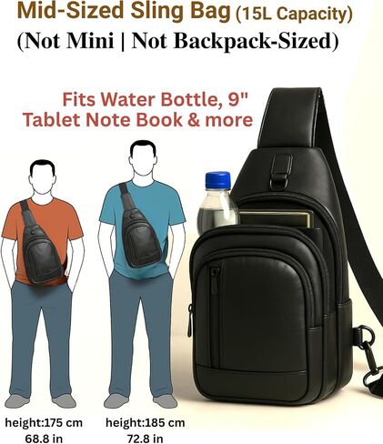 Genuine Leather Sling Bag for Men - Black Sling Purse, Leather Crossbody Bags for Men, Cross body bags for Women in Kuwait