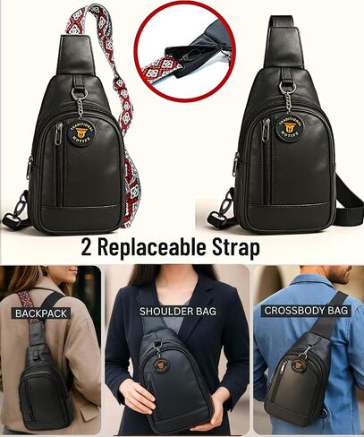 Genuine Leather Sling Bag for Men - Black Sling Purse, Leather Crossbody Bags for Men, Cross body bags for Women in Kuwait