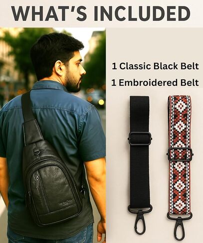 Genuine Leather Sling Bag for Men - Black Sling Purse, Leather Crossbody Bags for Men, Cross body bags for Women in Kuwait