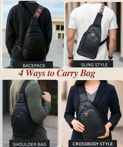 Genuine Leather Sling Bag for Men - Black Sling Purse, Leather Crossbody Bags for Men, Cross body bags for Women in Kuwait