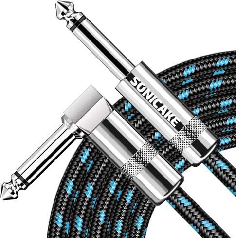 SONICAKE Guitar Cable, 10ft Amp Cord for Guitar Bass Electric Guitar Instrument Electric Mandolin Amplifier Audio, 1/4 Right Angle to Straight, Black in Kuwait