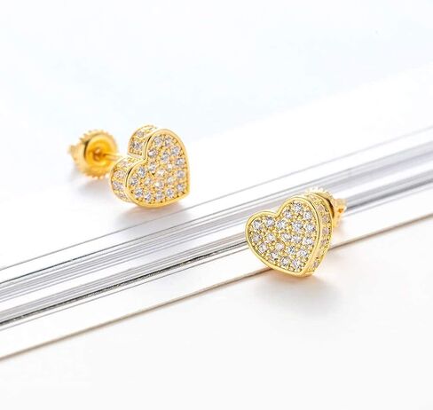 مقر القلب المطلي بقلب الذهب 18K للنساء حلق المسمار الظهر المثلج Zirconia micropave الأزياء المجوهرات سينتيريا in Kuwait