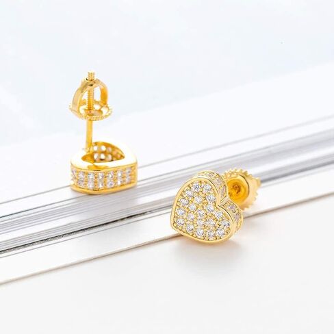 مقر القلب المطلي بقلب الذهب 18K للنساء حلق المسمار الظهر المثلج Zirconia micropave الأزياء المجوهرات سينتيريا in Kuwait