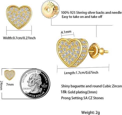 مقر القلب المطلي بقلب الذهب 18K للنساء حلق المسمار الظهر المثلج Zirconia micropave الأزياء المجوهرات سينتيريا in Kuwait