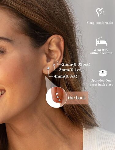 3 Pairs Moissanite Stud Earrings for Women & Men, Sterling Silver Hypoallergeni Design, Flat Back, Cartilage Helix Piercing Earring, D Color VVS1 Moissanite Earrings Set, 18K White Gold Plated in Saudi Arabia