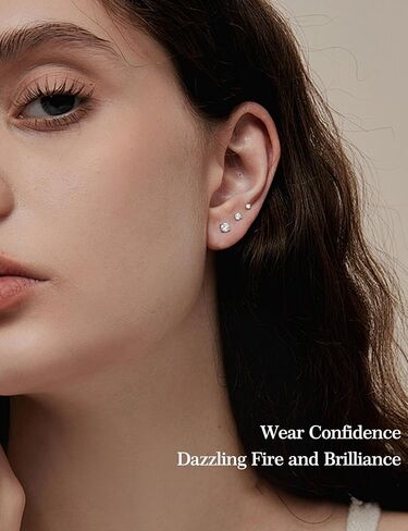 3 Pairs Moissanite Stud Earrings for Women & Men, Sterling Silver Hypoallergeni Design, Flat Back, Cartilage Helix Piercing Earring, D Color VVS1 Moissanite Earrings Set, 18K White Gold Plated in Saudi Arabia