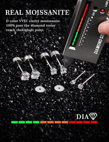 3 Pairs Moissanite Stud Earrings for Women & Men, Sterling Silver Hypoallergeni Design, Flat Back, Cartilage Helix Piercing Earring, D Color VVS1 Moissanite Earrings Set, 18K White Gold Plated in Saudi Arabia